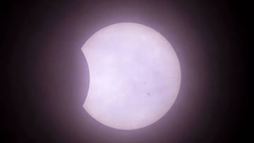 Photo shows a partial solar eclipse seen from Ishigaki Island in Okinawa Prefecture, southern Japan, on April 20, 2023. (Photo by Kyodo News via Getty Images)