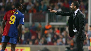 Samuel Eto&#039;o y Pep Guardiola, durante su &eacute;poca en el Barcelona.