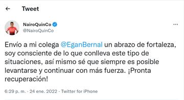 El mensaje de Nairo Quintana a Egan Bernal