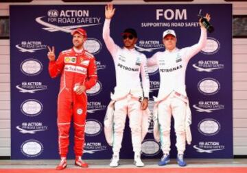 Lewis Hamilton, Sebastian Vettel y Valtteri Bottas ocuparán las primeras posiciones de la parrilla de salida.