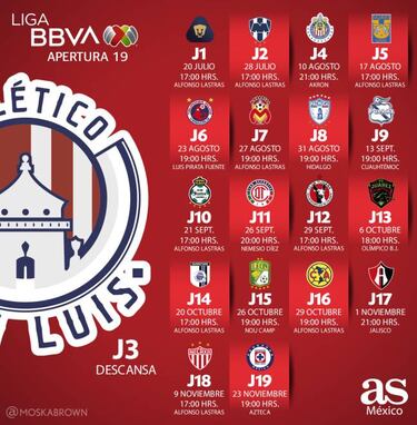 Fechas y partidos de Atlético San Luis para el Apertura 2019