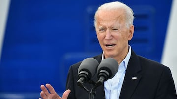 Joe Biden speaks after visiting a FEMA Covid-19 vaccination facility at NRG Stadium in Houston, Texas on February 26, 2021. 