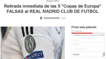 Piden que le quiten seis Copas de Europa "falsas" al Real Madrid desde Change.org