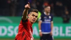 Soccer Football - DFB Cup - Round of 16 - Eintracht Frankfurt v SV Darmstadt 98 - Deutsche Bank Park, Frankfurt, Germany - February 7, 2023 Eintracht Frankfurt's Rafael Santos Borre celebrates scoring their second goal REUTERS/Kai Pfaffenbach DFB REGULATIONS PROHIBIT ANY USE OF PHOTOGRAPHS AS IMAGE SEQUENCES AND/OR QUASI-VIDEO.