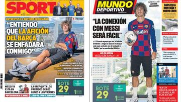 Portadas del sábado, 27 de julio de 2019, de Sport y Mundo Deportivo.