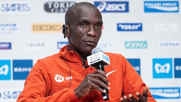 Kenya�s Eliud Kipchoge speaks during a press conference for the upcoming Tokyo Marathon 2024 in Tokyo on March 1, 2024. (Photo by Yuichi YAMAZAKI / AFP)