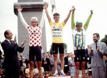 1988. Podio en París. Perico Delgado ganaba su primer Tour.