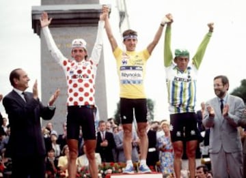 1988. Podio en París. Perico Delgado ganaba su primer Tour.