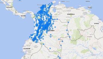 Mapa del coronavirus en Colombia.