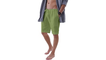 Pantalón corto de lino de color verde caqui para hombre en Amazon