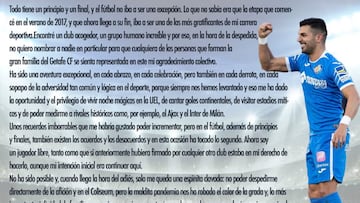 ?ngel Rodr¨ªguez se despide del Getafe por carta