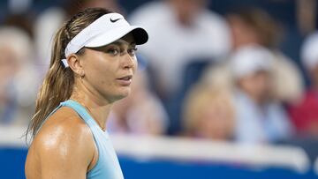 Aug 17, 2024; Cincinnati, OH, USA; Paula Badosa of Spain during her match against Anastasia Pavlyuchenkova on day six of the Cincinnati Open. Mandatory Credit: Susan Mullane-USA TODAY Sports