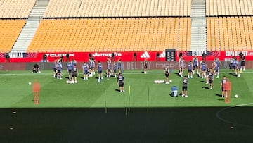 Los jugadores del Atlético, en La Cartuja.