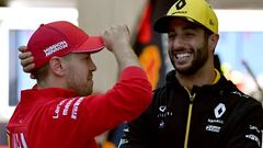 Sebastian Vettel y Daniel Ricciardo en el GP de Jap&oacute;n 2019.