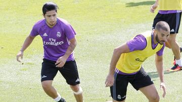 Sergio D&iacute;az y Benzema, en la gira del Madrid en EEUU en el verano de 2016.