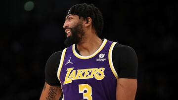 LOS ANGELES, CALIFORNIA - FEBRUARY 16: Anthony Davis #3 of the Los Angeles Lakers looks on during the first quarter against the Utah Jazz at Crypto.com Arena on February 16, 2022 in Los Angeles, California. NOTE TO USER: User expressly acknowledges and ag