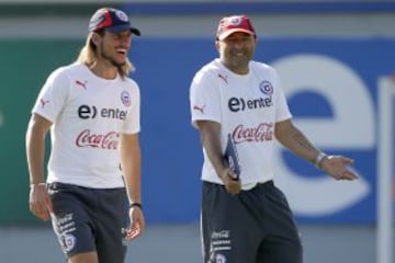 Sebastián Becaccece y Jorge Sampaoli el viernes en Juan Pinto Durán.