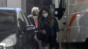 Dalma Maradona, daughter of  Argentina former football star and current coach of Gimnasia de La Plata football team Diego Maradona, leaves the private clinic where he underwent a brain surgery for a blood clot, in Olivos, Buenos Aires province, on November 5, 2020. - Doctors treating Argentine football legend Diego Maradona, who had successful brain surgery to remove a blood clot, are &quot;amazed&quot; at the rate of his recovery, his physician said Wednesday. (Photo by Javier Gonzalez TOLEDO / AFP)