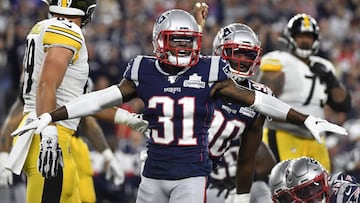 FOXBOROUGH, MASSACHUSETTS - SEPTEMBER 08: Jonathan Jones #31 of the New England Patriots reacts during the first half against the Pittsburgh Steelers at Gillette Stadium on September 08, 2019 in Foxborough, Massachusetts.   Kathryn Riley/Getty Images/AFP
 == FOR NEWSPAPERS, INTERNET, TELCOS &amp; TELEVISION USE ONLY ==