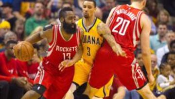 James Harden dribla a George Hill.