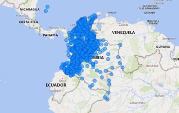 Mapa del coronavirus en Colombia.