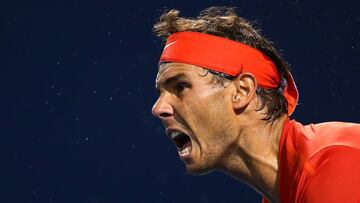 TORONTO, ON - AUGUST 11: Rafael Nadal of Spain serves against Karen Khachanov of Russia during a semi final match on Day 6 of the Rogers Cup at Aviva Centre on August 11, 2018 in Toronto, Canada. Vaughn Ridley/Getty Images/AFP
== FOR NEWSPAPERS, INTERN
