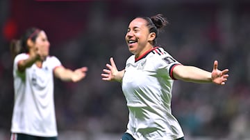 Charlyn Corral celebrates her goal 6-0 of Mexico during the Concacaf W Qualifiers match between Mexico (Mexican National Team) and Puerto Rico at Nemesio Diez Stadium, on April 18, 2026 in Toluca, Estado de Mexico, Mexico.