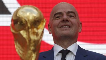 FIFA President Gianni Infantino poses during the FIFA World Cup Trophy Tour kick-off ceremony at the Luzhniki Stadium in Moscow, Russia September 9, 2017. REUTERS/Maxim Shemetov