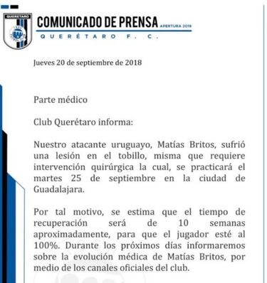 Matías Britos, fuera el resto del torneo por lesión