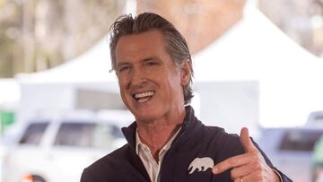 California Governor Gavin Newsom speaks at the opening of the country's first federal and state operated community vaccination site.