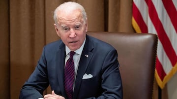 Joe Biden speaks about Russia and Ukraine in the Cabinet Room of the White House in Washington, DC.