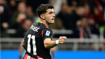 Soccer Football - Serie A - AC Milan v Napoli - San Siro, Milan, Italy - September 28, 2025 AC Milan's Christian Pulisic celebrates scoring their second goal REUTERS/Daniele Mascolo