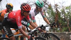 NICE, FRANCE - AUGUST 29: Nairo Quintana Rojas of Colombia and Team Arkea - Samsic / Emanuel Buchmann of Germany and Team Bora - Hansgrohe / during the 107th Tour de France 2020, Stage 1 a 156km stage from Nice Moyen Pays to Nice / #TDF2020 / @LeTour / on August 29, 2020 in Nice, France. (Photo by Tim de Waele/Getty Images)