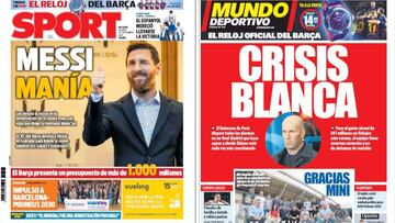 Portadas los diarios deportivos Sport y Mundo Deportivo del día 20 de septiembre de 2019.