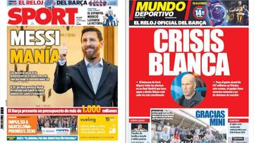 Portadas los diarios deportivos Sport y Mundo Deportivo del d&iacute;a 20 de septiembre de 2019.