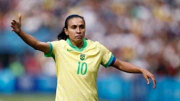Paris 2024 Olympics - Football - Women's Group C - Brazil vs Japan - Parc des Princes, Paris, France - July 28, 2024. Marta of Brazil reacts. REUTERS/Benoit Tessier