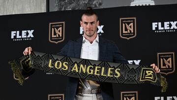 Welsh soccer player Gareth Bale is welcomed to Major League Soccer's Los Angeles Football Club (LAFC) during a press conference at the Banc of California Stadium, in Los Angeles, California, on July 11, 2022. (Photo by Robyn Beck / AFP)