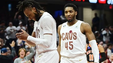 Cleveland Cavaliers guard Darius Garland (10) and guard Donovan Mitchell (45)