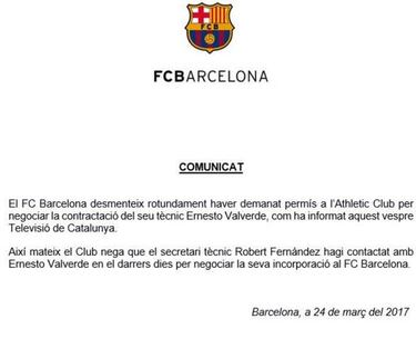 El Barça niega oficialmente que negocie con Valverde