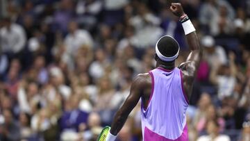 NEW YORK, NEW YORK - SEPTEMBER 03: Frances Tiafoe of the United States reacts after a point against Grigor Dimitrov of Bulgaria during their Men's Singles Quarterfinal match on Day Nine of the 2024 US Open at USTA Billie Jean King National Tennis Center on September 03, 2024 in the Flushing neighborhood of the Queens borough of New York City. Matthew Stockman/Getty Images/AFP (Photo by MATTHEW STOCKMAN / GETTY IMAGES NORTH AMERICA / Getty Images via AFP)