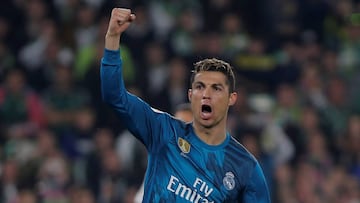Soccer Football - La Liga Santander - Real Betis vs Real Madrid - Estadio Benito Villamarin, Seville, Spain - February 18, 2018 Real Madridâs Cristiano Ronaldo reacts after Marco Asensio scores their first goal REUTERS/Jon Nazca