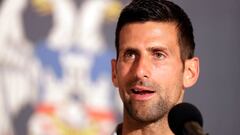 (FILES) In this file photo taken on July 11, 2022 Serbia's Novak Djokovic speaks during press conference after attending his welcoming ceremony celebration at the Belgrade City Hall in Belgrade. - Wimbledon champion Novak Djokovic, whose refusal to be vaccinated against Covid makes him unable to enter Canada, has officially withdrawn from the ATP hardcourt tournament in Montreal, organizers said on August 4, 2022. (Photo by Pedja Milosavljevic / AFP)