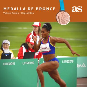 La colombiana Valeria Araujo se llevó la medalla de bronce en Heptathlón. 