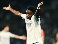 Gesto de Vinicius Júnior tras el gol del Rayo Vallecano.