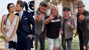 Imágenes de Sergio Ramos besando a Pilar Rubio el día de su boda y del vídeo que les envió la famosa banda Scorpions para felicitarles por su compromiso.