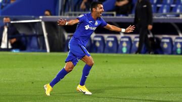 GRAF2759. MADRID, 29/09/2020.- El delantero del Getafe Angel Rodriguez celebra tras marcar el 1-0 durante el encuentro perteneciente a la cuarta jornada de LaLiga Santander entre el Getafe CF y el Real Betis Balompie en el Coliseum Alfonso Perez de Getafe