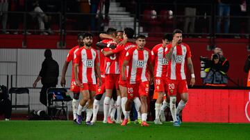 El Almería celebra un gol ante el Sevilla en la anterior ronda de Copa.