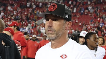 SANTA CLARA, CALIFORNIA - SEPTEMBER 21: Head coach Kyle Shanahan of the San Francisco 49ers walks on the field after defeating the New York Giants in the game at Levi's Stadium on September 21, 2023 in Santa Clara, California. Ezra Shaw/Getty Images/AFP (Photo by EZRA SHAW / GETTY IMAGES NORTH AMERICA / Getty Images via AFP)