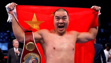Boxing - Zhilei Zhang v Joe Joyce - WBO Interim World Heavyweight Title - Wembley Arena, London, Britain - September 23, 2023 Zhilei Zhang celebrates winning his fight against Joe Joyce Action Images via Reuters/Andrew Couldridge TPX IMAGES OF THE DAY