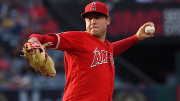 ANAHEIM, CA - JUNE 29: Tyler Skaggs #45 of the Los Angeles Angels pitches in the first inning of the game against the Oakland Athletics at Angel Stadium of Anaheim on June 29, 2019 in Anaheim, California.   Jayne Kamin-Oncea/Getty Images/AFP
 == FOR NEWSPAPERS, INTERNET, TELCOS &amp; TELEVISION USE ONLY ==
